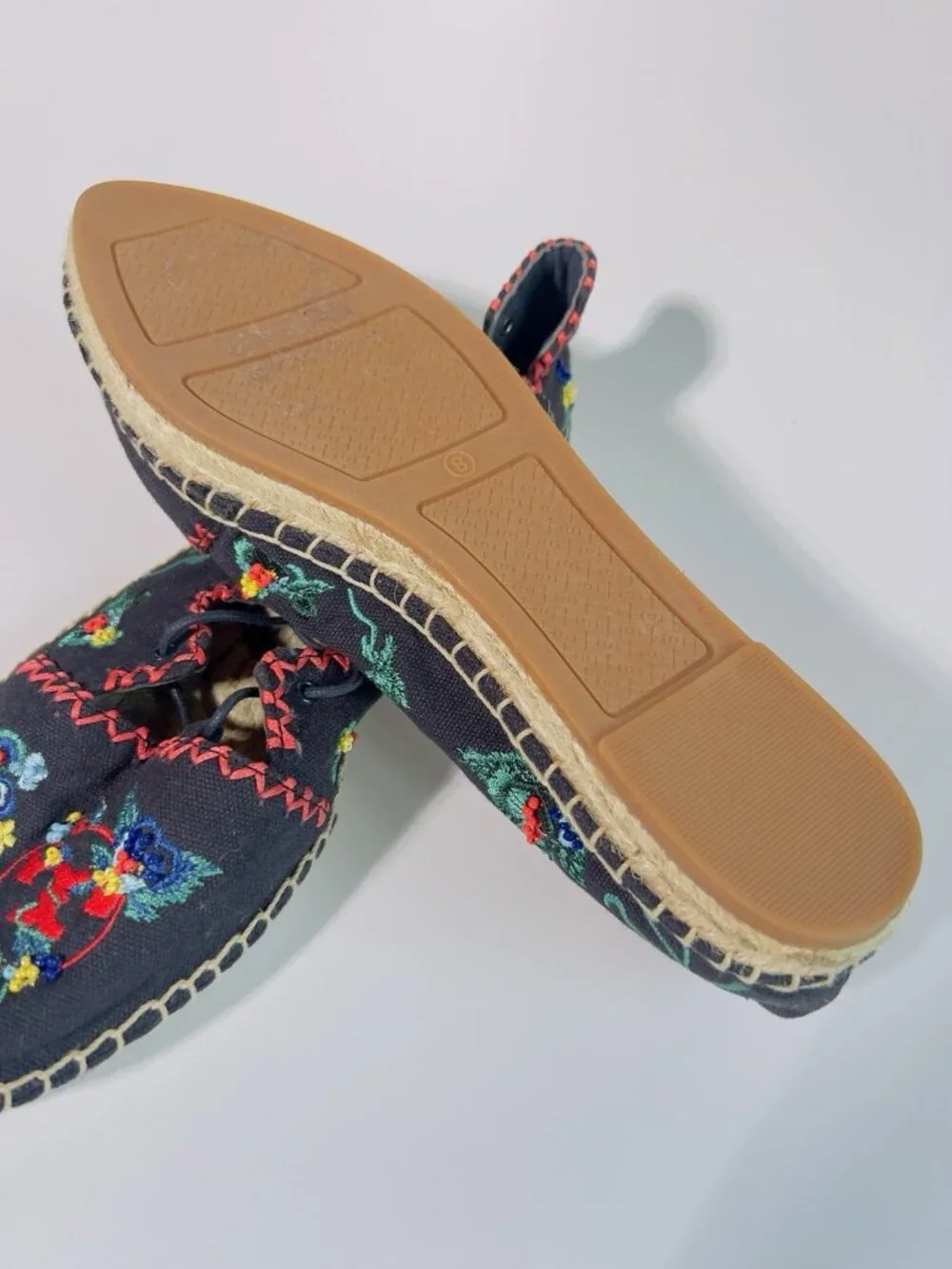 Tory Burch Fleming Embroidered Lace-Up Espadrilles Canvas Floral Size 8